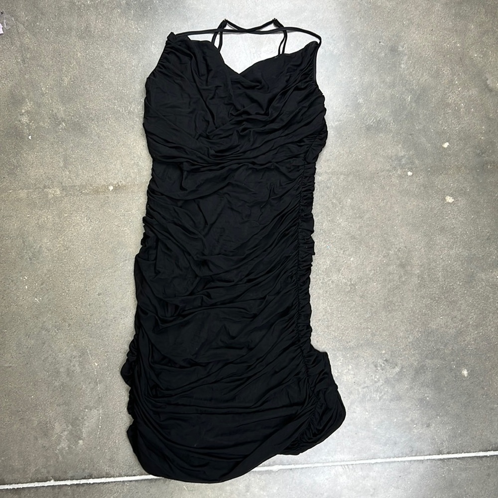 Black Rouched Slit Maxi Dress